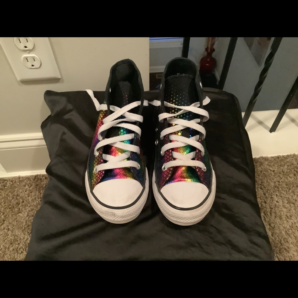 Converse All-Stars size 1. Little kid. Iridescent